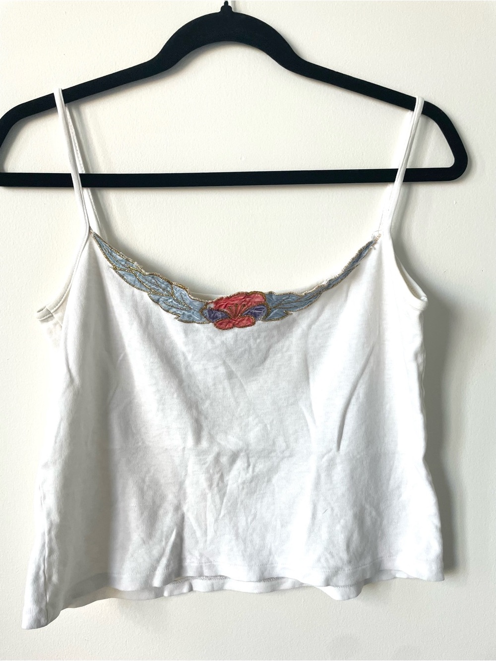 Vintage White Embroidered Floral Cami Tank Top